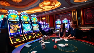 Nổ Hũ gaming scene featuring vibrant slot machines and casino excitement.