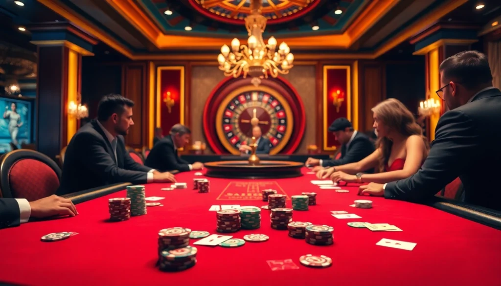 Experience the exhilarating atmosphere of high-stakes gambling at https://hi88.wedding/, with colorful chips, cards, and a roulette wheel.