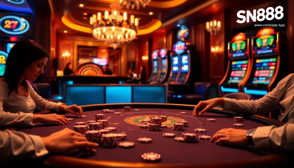 Experience the thrill of winning with the SN888 App at a luxurious casino poker table.
