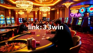 Experience the thrill of casino gaming with link 33win as the focal point in a luxurious poker environment.