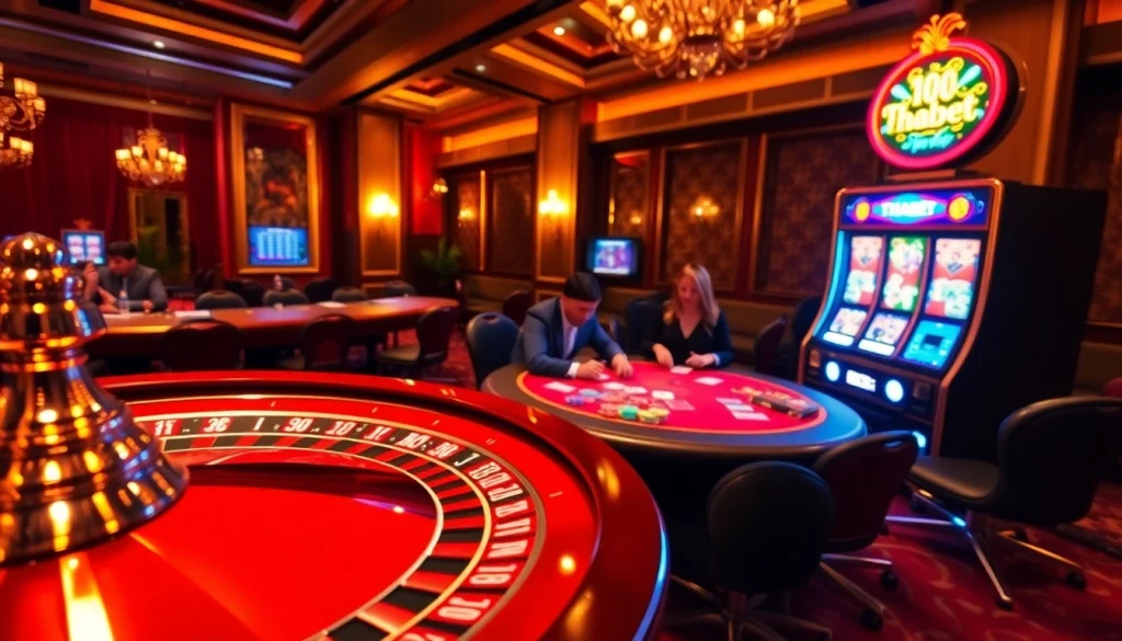 Experience the thrill at THABET casino with vibrant poker tables and glamorous roulette wheels.