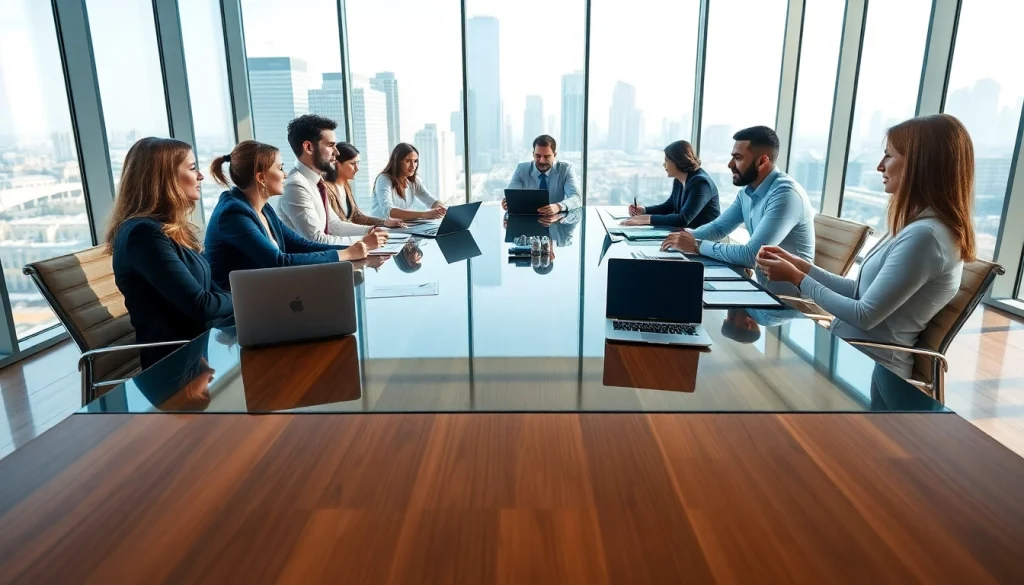 Business team collaborates in a modern office setting elevating productivity and teamwork.