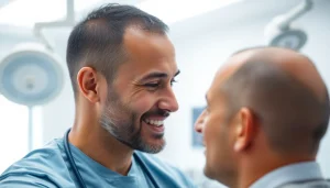 Expert consultation for hair transplant london showcasing a surgeon and patient interaction.