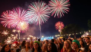 Watch stunning fireworks celebrate moments from https://5starfireworks.co.uk amidst joyful crowds.