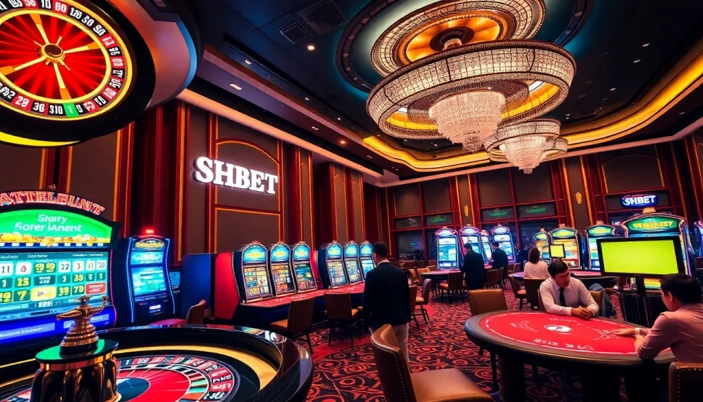 Experience thrilling gameplay at SHBET casino with vibrant slot machines and roulette.