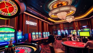 Experience thrilling gameplay at SHBET casino with vibrant slot machines and roulette.