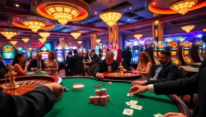 Players enjoying exciting games at j88.com casino with vibrant atmosphere and luxury.