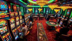 Excited players winning on slot depo 1k machines in a vibrant casino atmosphere.