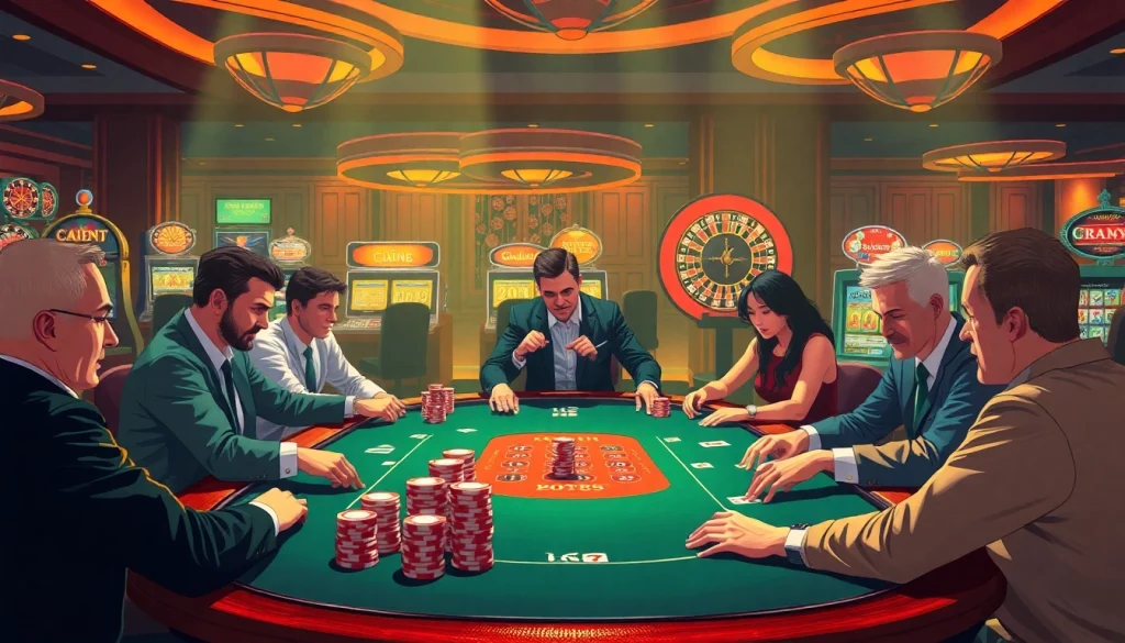 Exciting gambling scene at https://xoixoai.com/ featuring poker chips and vibrant casino tables.