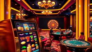 Play exciting idn slot machines in a luxurious casino setting filled with vibrant games.
