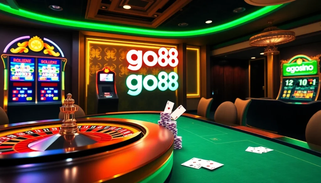 Experience exhilarating online gameplay at go88 with vibrant slot machines and roulette tables.