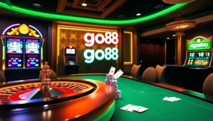 Experience exhilarating online gameplay at go88 with vibrant slot machines and roulette tables.