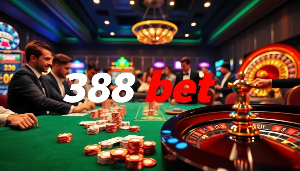 Experience thrilling moments at 388bet with diverse players enjoying vibrant casino games and roulette.