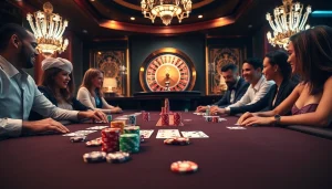 Engage in thrilling poker action at Thabet Casino with stylish chips and vibrant cards.