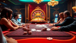 S88vip players engaging in a high-stakes poker game, showcasing luxury and excitement in a casino setting.