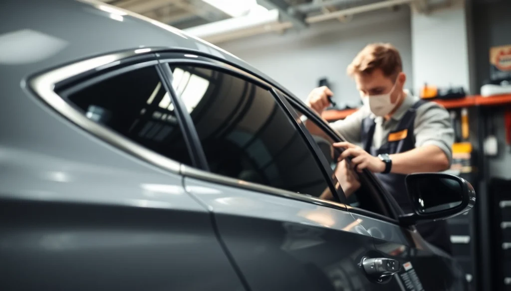 Applying window tint near me to enhance vehicle aesthetics and privacy.
