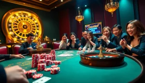 Experience the thrill of gambling at NK88 with luxurious poker chips, cards, and vibrant casino ambiance.