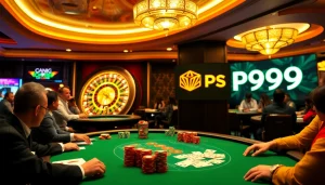 Join the excitement at PS99 with thrilling poker games and vibrant casino interior.