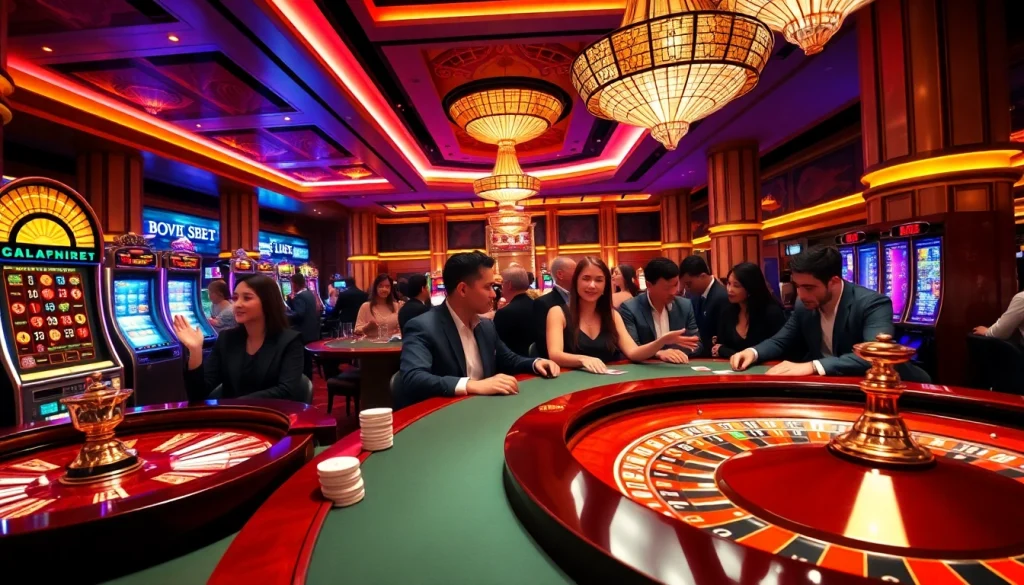 A group of players enjoying the excitement of various games at the 8qbet casino venue.