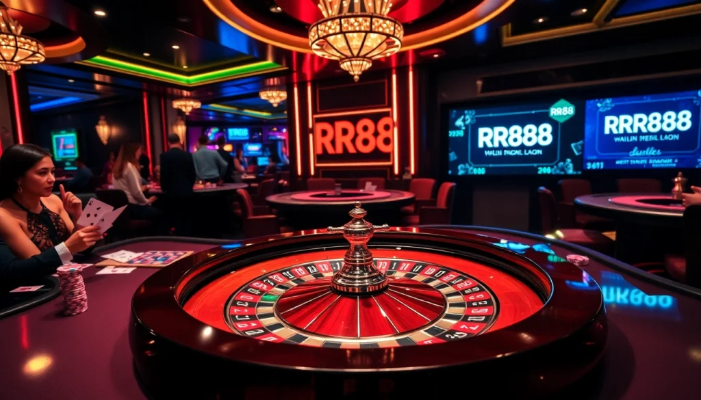 Experience the thrill of gambling at RR88 with colorful poker chips and exciting casino games.