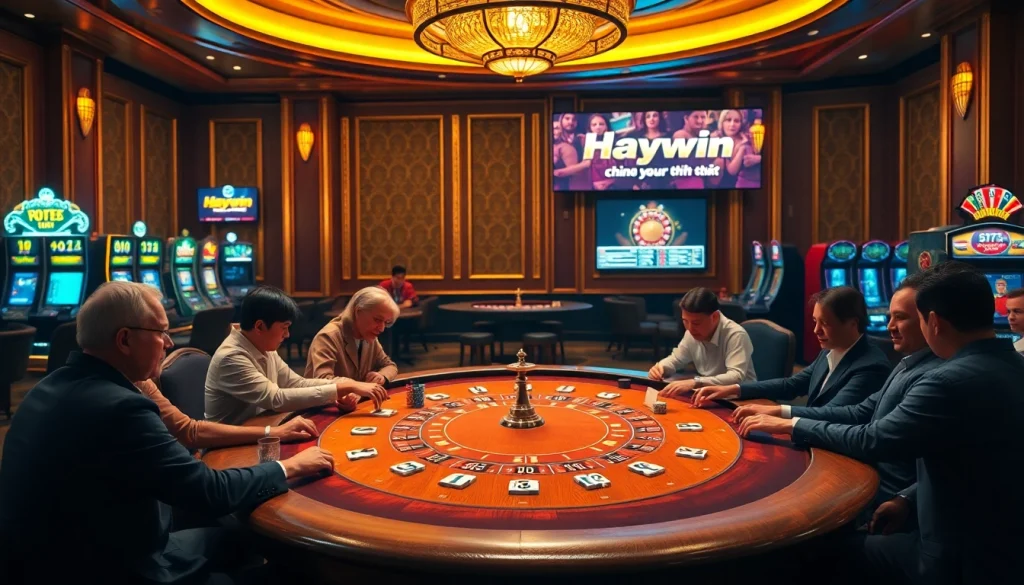 Engage in exciting casino games with Haywin chính thức at a luxurious poker table, highlighting high-stakes gambling.