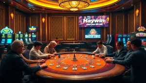 Engage in exciting casino games with Haywin chính thức at a luxurious poker table, highlighting high-stakes gambling.