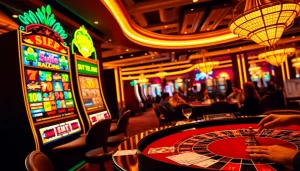 Rasakan permainan yang mendebarkan di Slot Depo 5k dengan adegan kasino yang menarik penuh mesin berwarna-warni dan atmosfer yang kaya.