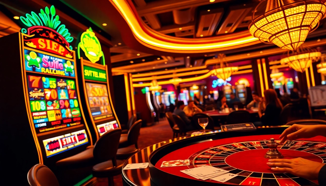Rasakan permainan yang mendebarkan di Slot Depo 5k dengan adegan kasino yang menarik penuh mesin berwarna-warni dan atmosfer yang kaya.