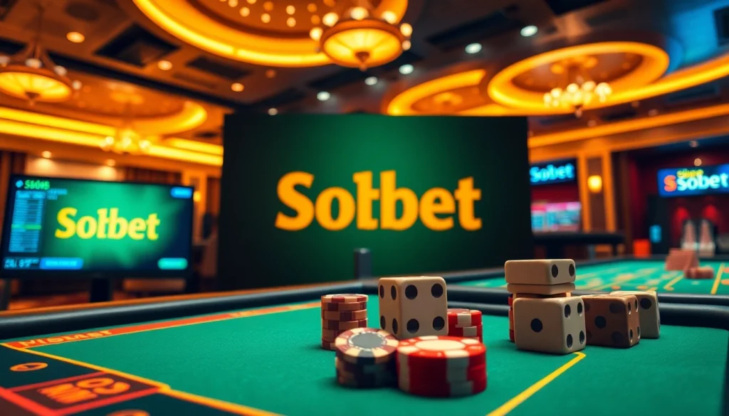Experience exciting Sbobet online gambling with vibrant casino tables and poker chips.