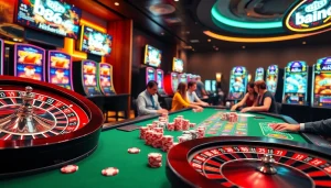 Experience the excitement of online gaming at bdtk66.one with this vibrant casino scene featuring roulette and poker activities.