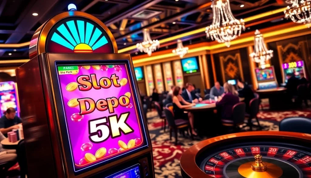Engage in thrilling gameplay at the Slot Depo 5K casino machine with vibrant graphics.