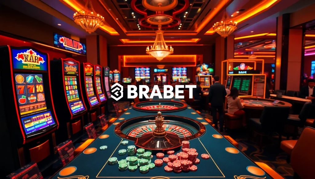 Experience the excitement of BRABET with a vibrant casino scene featuring lively gambling activities.