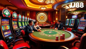 Experience thrilling moments at uu88 with vibrant casino tables and excited players.