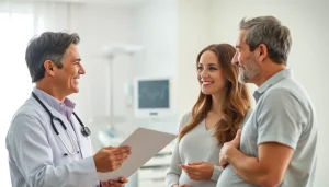 La fecondazione in un consulto medico accogliente e professionale con un medico sorridente.