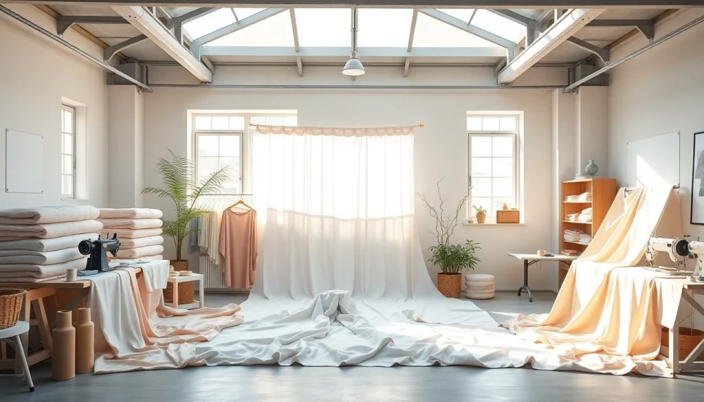 Bekijk hydrofiel katoen in een serene textielwerkplaats met creatieve elementen.