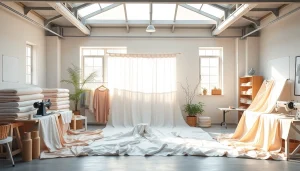 Bekijk hydrofiel katoen in een serene textielwerkplaats met creatieve elementen.