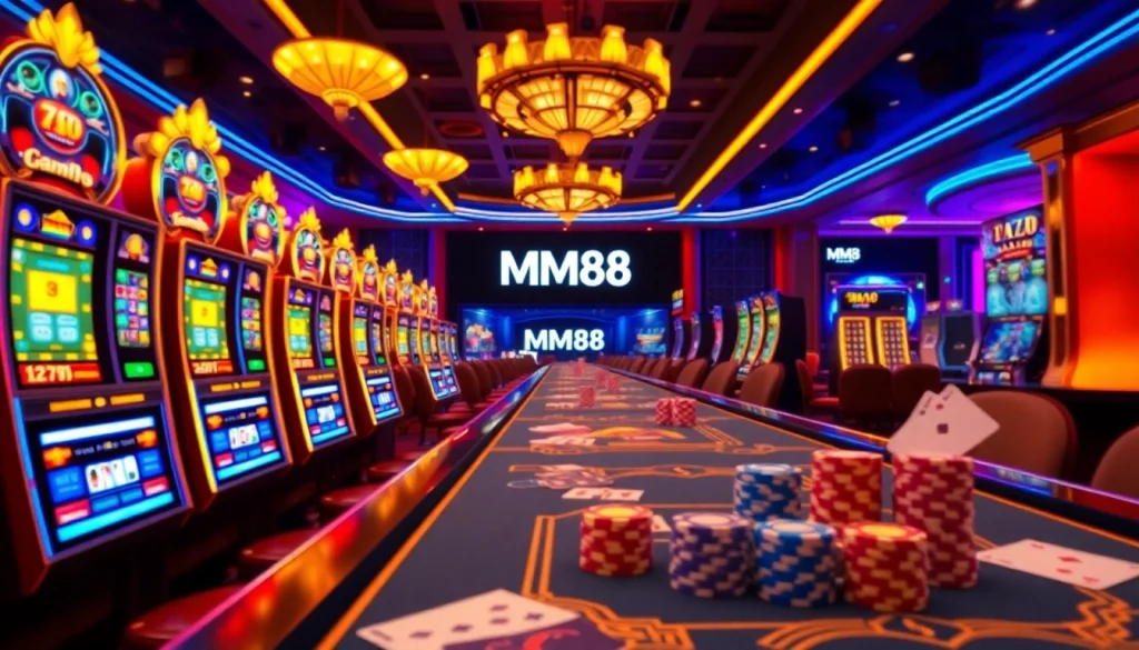 Players engaging with the exciting MM88 online casino interface featuring vibrant games and luxury visuals.