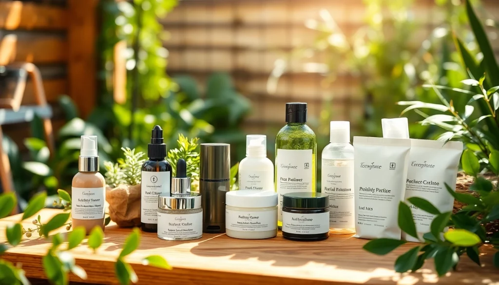 Ekologiska kosmetika pristatoma natūralioje aplinkoje su ekologišku įpakavimu.