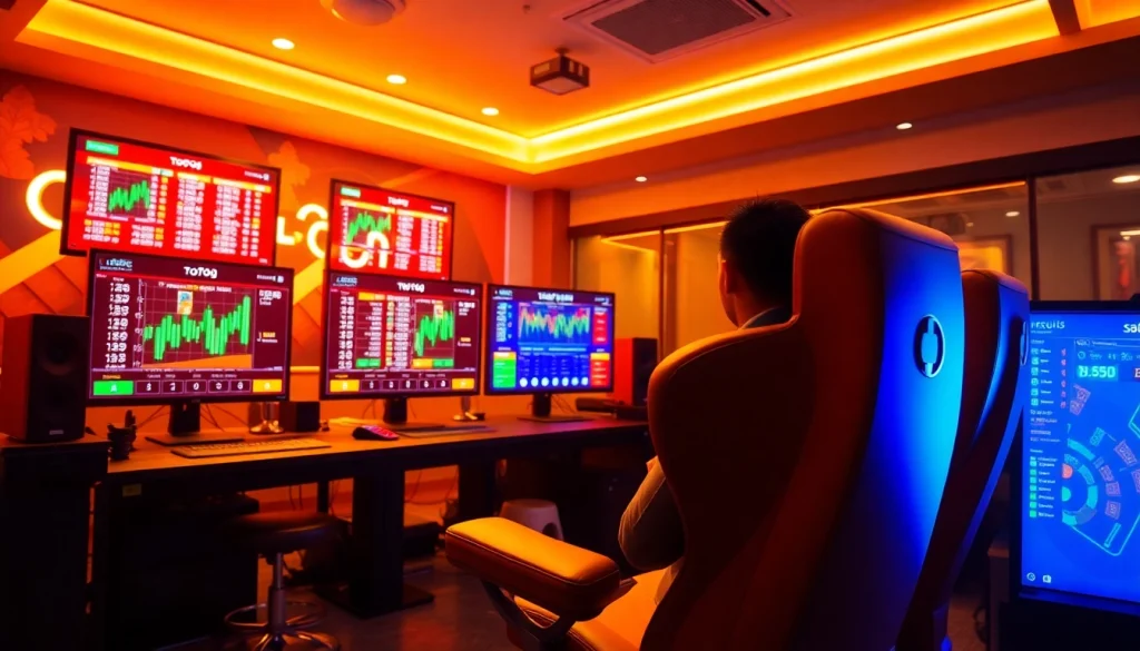 Representasi visual pengalaman bermain togel sumo online dengan layar yang berwarna-warni dan suasana yang menarik.