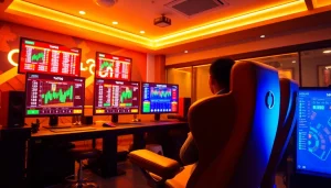 Representasi visual pengalaman bermain togel sumo online dengan layar yang berwarna-warni dan suasana yang menarik.