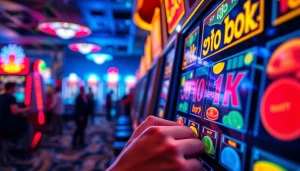 Menyediakan pengalaman bermain slot depo 1k yang menarik dengan mesin slot berwarna cerah dan antusiasme pemain.