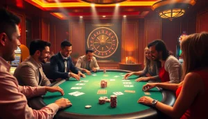 Players at a high-stakes poker table experience excitement at topclub casino.