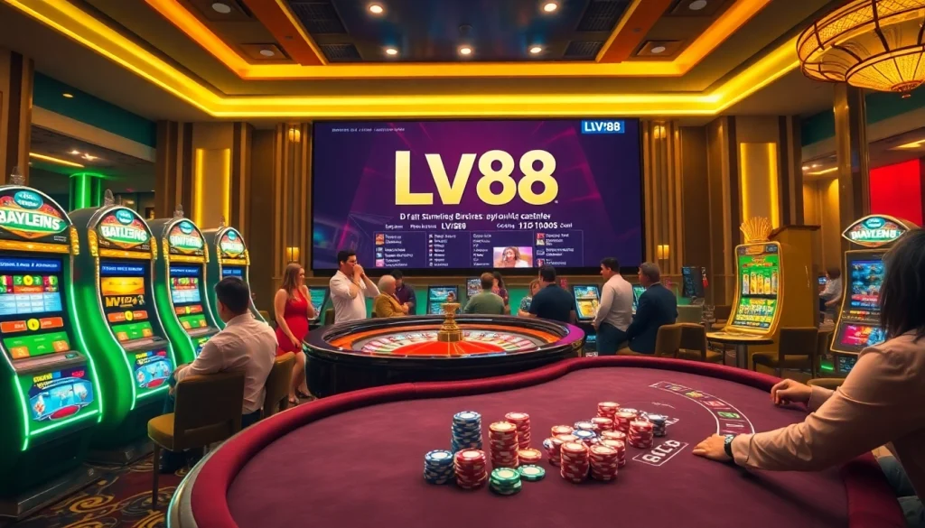 Play high-stakes games at LV88 casino featuring roulette, slots, and poker tables.