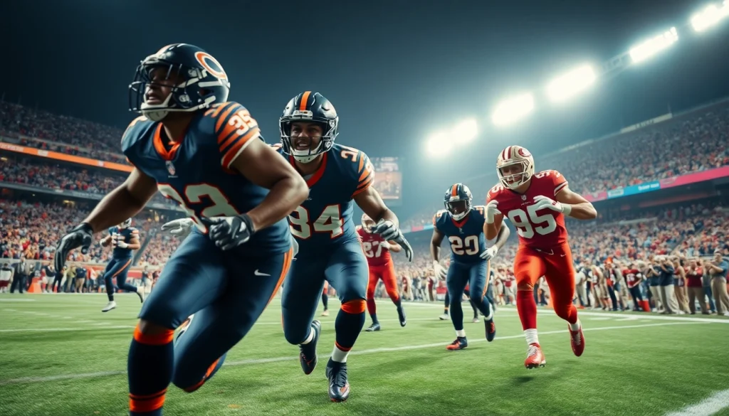 Bears vs 49ers intense action moment with players in full motion on the field.