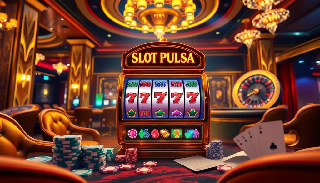 Pemain menikmati sensasi permainan slot pulsa di kasino yang hidup.