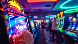 Slot depo 1k beraksi saat pemain memasukkan uang ke mesin slot di kasino modern.