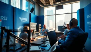 Engaging WRNJ Radio live broadcast in a vibrant studio with a professional atmosphere.