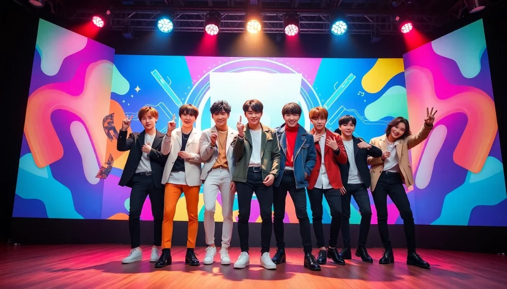BTS members celebrating together, showcasing their unique styles and vibrant energy.