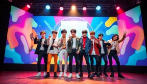 BTS members celebrating together, showcasing their unique styles and vibrant energy.
