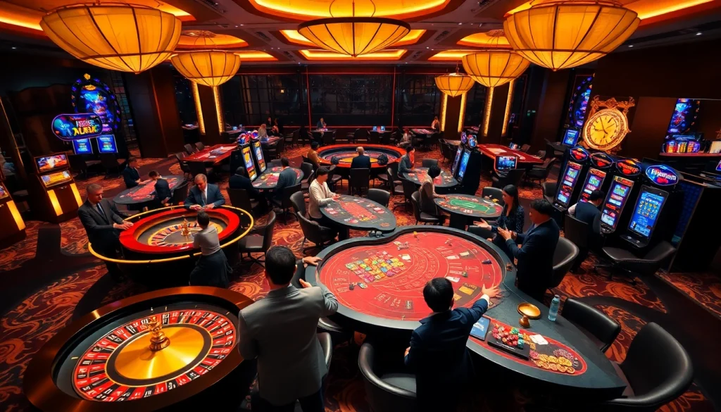 Experience thrilling action on MK8's luxury casino floor with vibrant games and enthusiastic players.